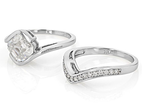 Pre-Owned MOISSANITE FIRE® 2.53CTW DEW ASSCHER CUT AND ROUND BRILLIANT PLATINEVE® RING AND BAND - Size 7