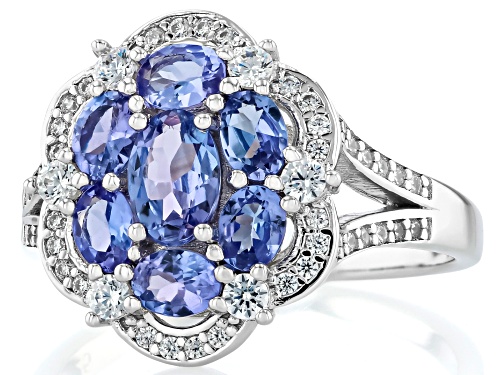 Pre-Owned 1.20ctw Oval Tanzanite With .56ctw Round White Zircon Rhodium Over Sterling Silver Ring - Size 5