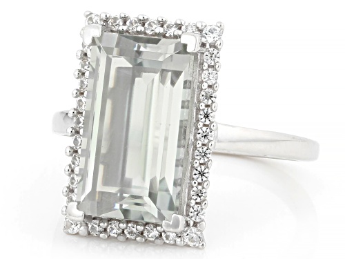 Pre-Owned 4.11ctw Prasiolite with 0.34ctw White Zircon Rhodium Over Sterling Silver Ring - Size 9