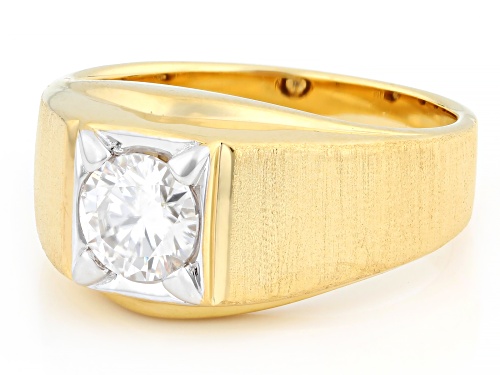 Pre-Owned MOISSANITE FIRE® 1.00CT DEW ROUND BRILLIANT 14K YELLOW GOLD OVER SILVER MENS RING - Size 12