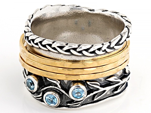 Pre-Owned Artisan Collection of Israel™ 1.00ctw Swiss Blue Topaz Two Tone Silver & 14K Gold Over Sil - Size 6