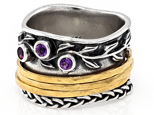 Pre-Owned Artisan Collection of Israel™ 0.12ctw Amethyst Two Tone Silver & 14K Gold Over Silver Ring - Size 6