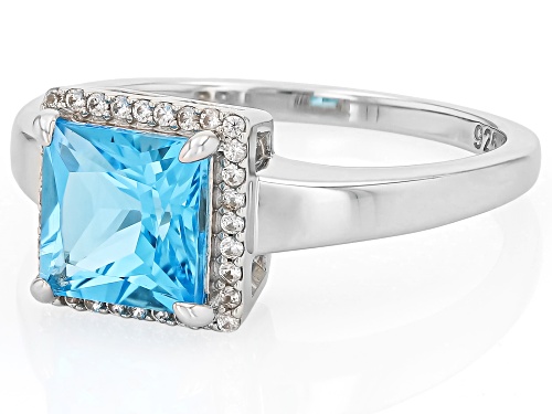 Pre-Owned 1.90ct Princess Cut Swiss Blue Topaz with 0.11ctw White Zircon Platinum Over Sterling Silv - Size 8