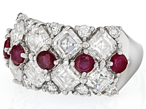 Pre-Owned MOISSANITE FIRE® 3.26CTW DEW AND 1.05CTW MAHALEO(R)RUBY PLATINEVE® RING - Size 8