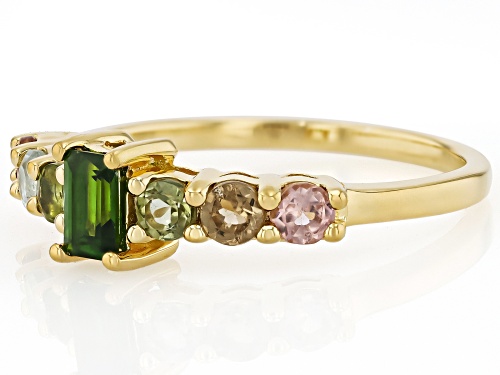 Pre-Owned 0.26ct Chrome Diopside With 0.76ctw Multi Tourmaline 18k Yellow Gold Over Sterling Silver - Size 9
