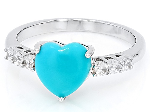 Pre-Owned 8mm Sleeping Beauty Turquoise With 0.15ctw White Zircon Rhodium Over Sterling Silver Ring - Size 9