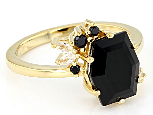 Pre-Owned 3.21ctw Black Spinel with 0.11ctw White Zircon 18k Yellow Gold Over Sterling Silver Ring - Size 9