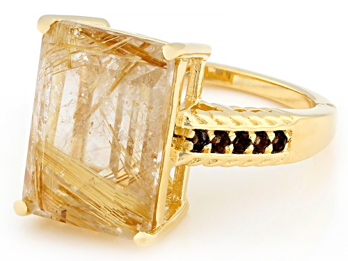 Pre-Owned 7.27ct Golden Rutilated Quartz with 0.14ctw Smoky Quartz 18k Yellow Gold Over Sterling Sil - Size 10