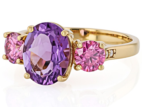 Pre-Owned 2.13ct Canela Amethyst With 0.88ctw Moissanite Fire® 18K Yellow Gold Over Sterling Silver - Size 8