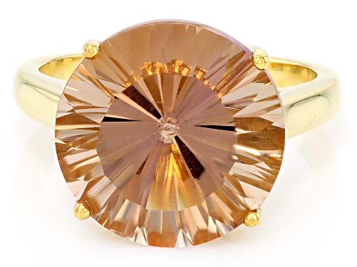 Pre-Owned 8.84ct Champagne Quartz 18k Yellow Gold Over Sterling Silver Solitaire Ring - Size 6