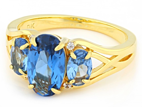 Pre-Owned 2.73ctw Lab Created Blue Spinel With 0.03ctw White Zircon 18k Yellow Gold Over Sterling Si - Size 5