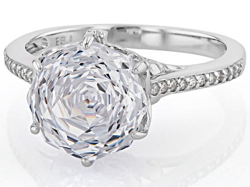 Pre-Owned Bella Luce® 7.93ctw White Diamond Simulant Rhodium Over Silver Rose Cut Ring - Size 7