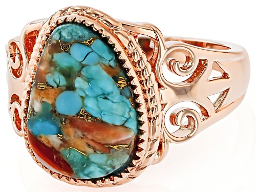 Pre-Owned Timna Jewelry Collection™ Blended Spiny Oyster Shell & Turquoise Copper Solitaire Ring - Size 7