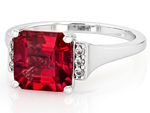 Pre-Owned 3.20ct Square Emerald Cut Lab Created Bixbite With .10ctw White Zircon Rhodium Over Silver - Size 7