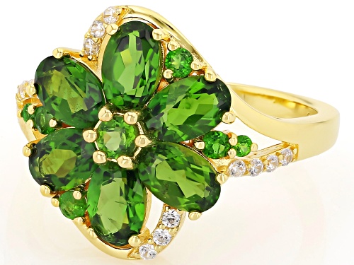 Pre-Owned 4.53ctw Chrome Diopside with 0.12ctw White Zircon 18K Yellow Gold Over Silver Ring - Size 7