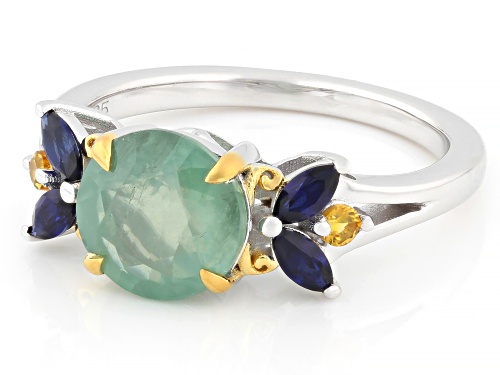 Pre-Owned 1.93ct Mint Kyanite with 0.52ctw Lab Blue & Orange Sapphire Rhodium & 18K Gold Over Silver - Size 7