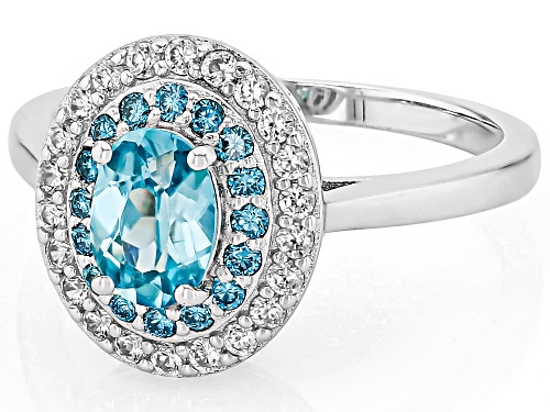 Pre-Owned 1.06ctw Blue & White Zircon with 0.15ctw Blue Prazana® Lab Grown Diamonds Rhodium Over Sil - Size 6