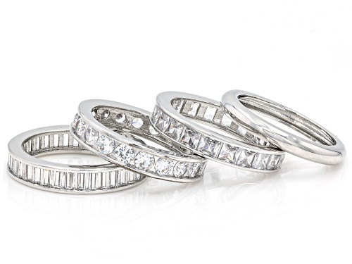 Pre-Owned Bella Luce® 10.82ctw White Diamond Simulant Rhodium Over Brass Ring Set of 4 - Size 6