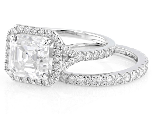 Pre-Owned MOISSANITE FIRE® 4.15CTW DEW ASSCHER CUT AND ROUND PLATINEVE® RING WITH BAND - Size 8