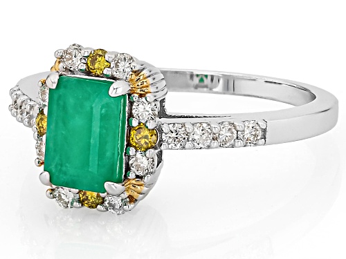 Pre-Owned 0.85ct Zambian Emerald With 0.27ctw Prazana® Lab Grown Diamond Rhodium 18k Gold Over Silve - Size 6