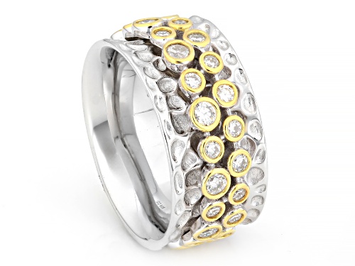 Pre-Owned MOISSANITE FIRE® 1.40CTW DEW ROUND PLATINEVE® AND 14K YELLOW GOLD OVER SILVER SPINNER RING - Size 9