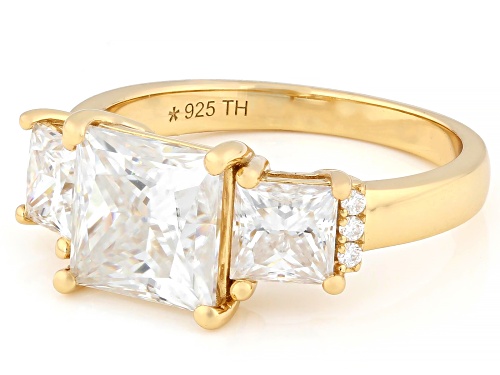 Pre-Owned MOISSANITE FIRE® 4.46CTW DEW SQUARE PRINCESS AND ROUND 14K YELLOW GOLD OVER SILVER RING - Size 6