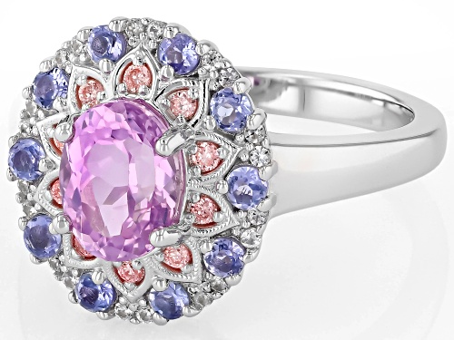 Pre-Owned 1.89ctw Pink Kunzite with Prazana® Lab Grown Diamonds Rhodium Over Sterling Silver Ring - Size 7