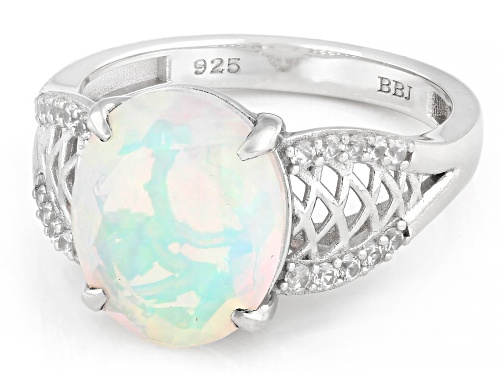 Pre-Owned 2.12ct Ethiopian Opal with 0.27ctw White Zircon Rhodium Over Sterling Silver Ring - Size 9