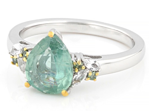Pre-Owned 2.10ctw Kyanite with Prazana® Lab Grown Diamonds & Lab Sapphire Rhodium & 18K Gold Over Si - Size 11