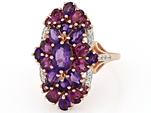 Pre-Owned 2.14ctw Amethyst With 1.84ctw Rhodolite & 0.16ctw White Zircon 18k Rose Gold Over Silver R - Size 8