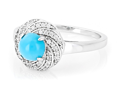 Pre-Owned 6mm Blue Sleeping Beauty Turquoise with 0.28ctw White Zircon Rhodium Over Sterling Silver - Size 10