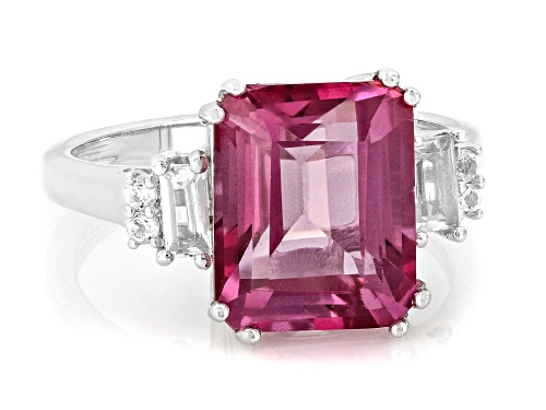 Pre-Owned 4.90ct Pink Topaz With 0.31ctw White Topaz Rhodium Over Sterling Silver Ring - Size 8