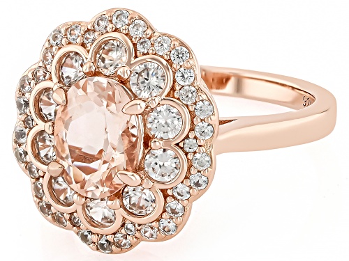 Pre-Owned 0.90ct Peach Morganite With 1.23ctw White Zircon 18k Rose Gold Over Sterling Silver Ring - Size 10