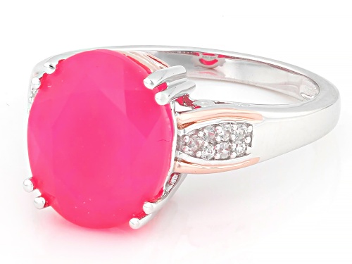 Pre-Owned 2.04ct Pink Ethiopian Opal with 0.11ctw White Zircon Rhodium & 18K Rose Gold Over Silver R - Size 6