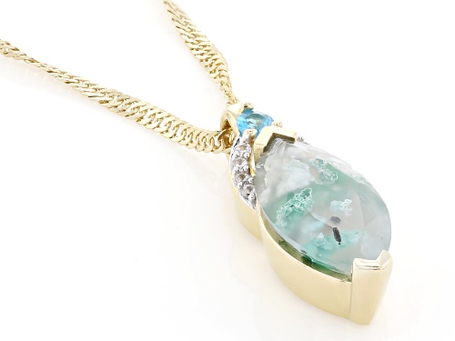 Pre-Owned 2.33ctw Aquadite® Chalcedony, Apatite & White Zircon 18k Yellow Gold Over Silver Pendant W