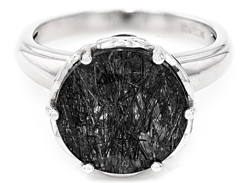 Pre-Owned 5.10ct Black Tourmalinated Quartz With 1.17ctw Black Spinel Rhodium Over Sterling Silver R - Size 7