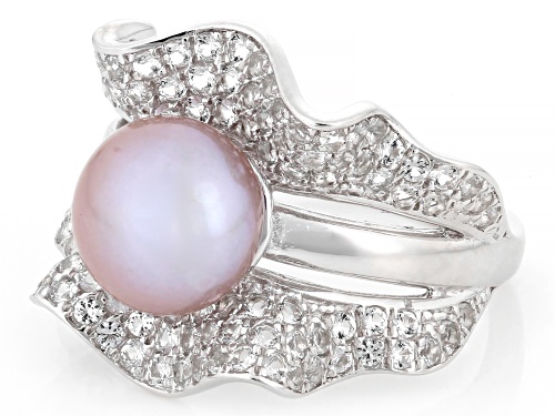 Pre-Owned 8mm Purple Cultured Freshwater Pearl With 1.45ctw White Topaz Rhodium Over Sterling Silver - Size 8