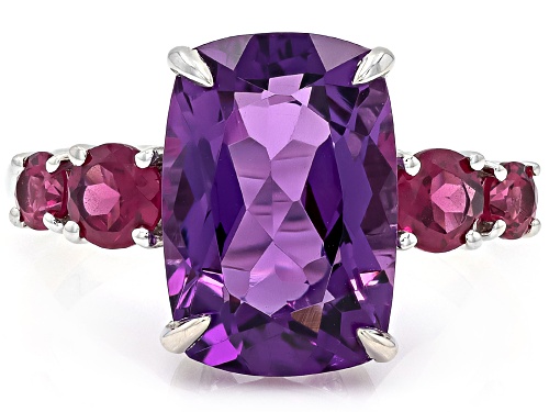 Pre-Owned 3.82ct Canela Amethyst with 0.82ctw Raspberry Rhodolite Rhodium Over Sterling Silver Ring - Size 5