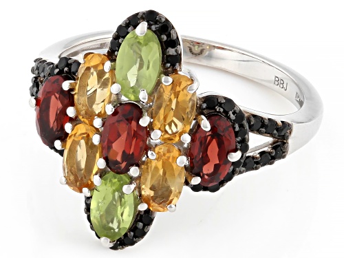 Pre-Owned 2.40ctw Multi-Gemstone Rhodium Over Sterling Silver Ring - Size 6