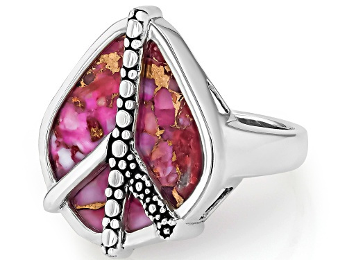 Pre-Owned Southwest Style by JTV™ Purple Spiny Oyster Shell Sterling Silver Peace Sign Ring - Size 12