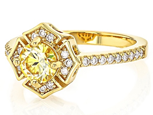 Pre-Owned MOISSANITE FIRE® & YELLOW MOISSANITE 1.10CTW DEW ROUND 14K YELLOW GOLD OVER SILVER RING - Size 9