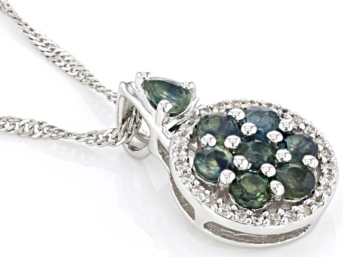 Pre-Owned 1.23ctw Green Sapphire and 0.17ctw White Zircon Rhodium Over Sterling Silver Slide Pendant