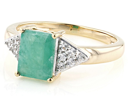 Pre-Owned 1.40ct Emerald With 0.25ctw White Zircon 18k Yellow Gold Over Sterling Silver Ring - Size 7