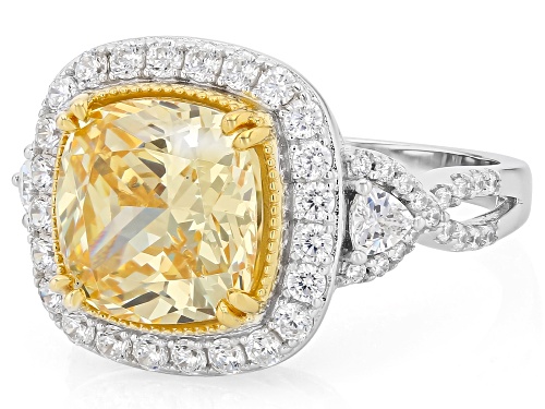 Pre-Owned Bella Luce® 10.16Ctw Yellow & White Diamond Simulants Rhodium Over Silver & Eterno™ Yellow - Size 9