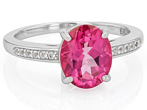 Pre-Owned 2.68ct Oval Pink Topaz With 0.17ctw White Topaz Rhodium Over Sterling Silver Ring - Size 9