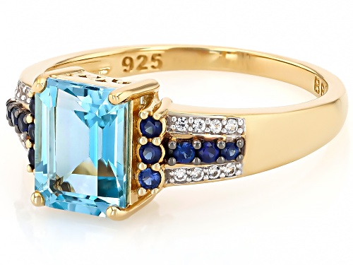 Pre-Owned 2.70ct Glacier Topaz™ with 0.28ctw Lab Blue & White Sapphire 18k Yellow Gold Over Silver R - Size 6