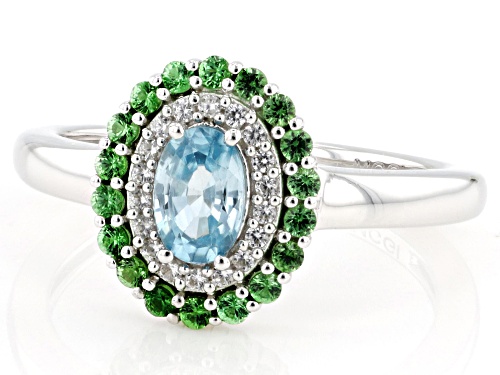 Pre-Owned 0.54ct Blue Zircon with 0.26ctw Tsavorite & 0.13ctw White Zircon Rhodium Over Sterling Sil - Size 8