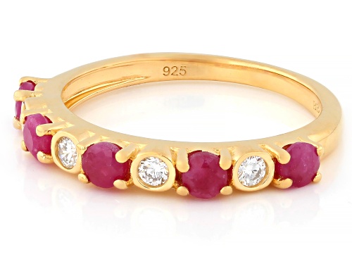 Pre-Owned 0.63ctw John Saul Ruby With 0.14ctw Lab Grown White Diamond 18k Yellow Gold Over Silver Ri - Size 7