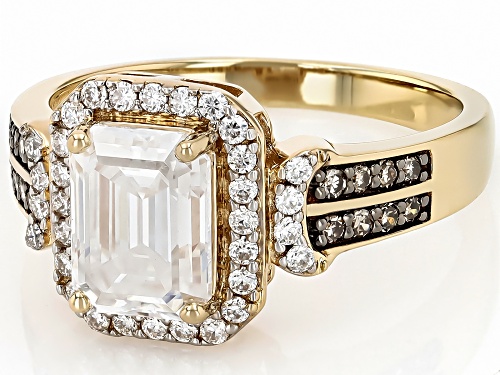 Pre-Owned MOISSANITE FIRE® 2.07CTW DEW AND .13CTW CHAMPAGNE DIAMOND 14K YELLOW GOLD OVER SILVER RING - Size 9