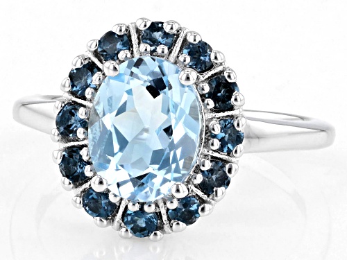 Pre-Owned 1.91ct Oval Glacier Topaz™ with 0.40ctw London Blue Topaz Rhodium Over Sterling Silver Rin - Size 8